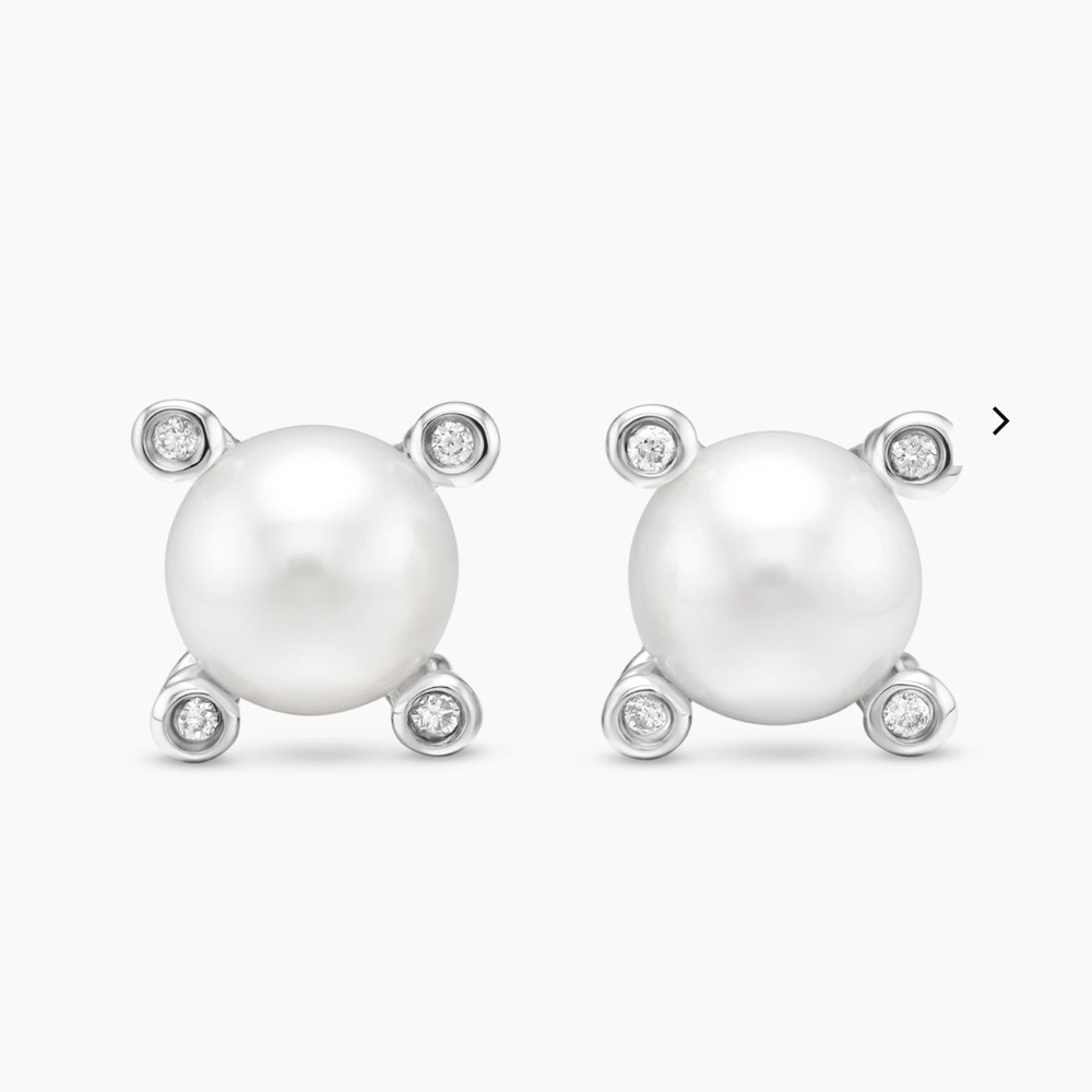 David Yurman Sterling Silver and White Pearl with Diamonds Stud Earrings